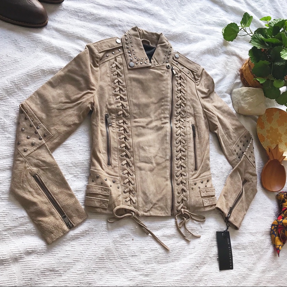 Bagatelle • Latte Tan Suede Western Biker Jacket - Picture 2 of 8